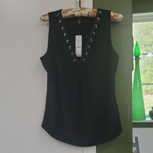 White House Black Market Black Lace-Up V-Neck Tank